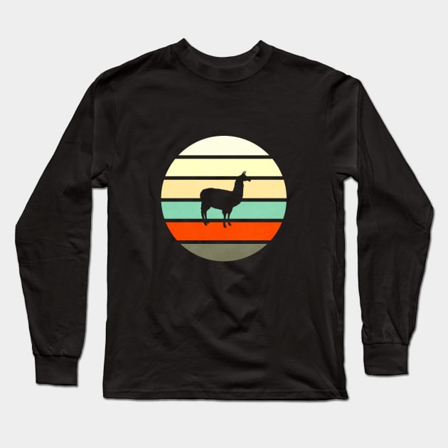 Retro Vintage Style Sun Set Llama Silhouette Long Sleeve T-Shirt by TeeClub